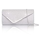 Larcenciel Clutch, Glänzende Pailletten Abendtaschen mit Abnehmbarer Kette, Envelope Handtasche für Damen, Elegante Cross Body Umhängetasche für Hochzeit, Party, Bankett, Feiertage (Silber)