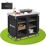 Juskys Campingküche faltbar mit Tragetasche - Outdoor Camping Küche Campingschrank klappbar - Faltbare Küchenbox - Schwarz