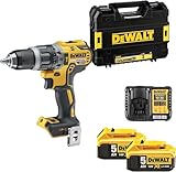 DEWALT XR 18 Volt Akku Schlagbohrschrauber (Bürstenloser Motor, 2-Gang Vollmetallgetriebe, max. Drehmoment 70 Nm, 15 Drehmomentstufen, 2x 18 Volt / 5 Ah Li-Ion Akkus und Ladegerät), DCD796P2-QW