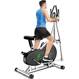 Crosstrainer für zu Hause, ergonomischer 2-in-1-Crosstrainer mit verstellbarem Sitz und Widerstand, LCD-Display, rutschfestem Pedal, platzsparender Tragfähigkeit von 265 lbs (Silber)