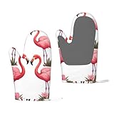 Flamingos auf weißem Silikon, Ofenhandschuhe, hitzebeständig, rutschfest, Grillhandschuhe, Küchenhandschuhe zum Kochen, Backen, Grillen, 1 Paar