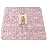 Gesteppte Krabbeldecke Baby 127cm, Hygge rosa – extra dicke 1,5cm weiche Baby Krabbelmatte – Baby Spielmatte mit Rutschfester Unterseite zum Krabbeln, Laufgitter – maschinenwaschbare Baby Spieldecke