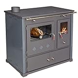 + Kaminofen mit Backfach und Herdplatte Pracktik Lux Anthrazit RAL 7016 LINKS Holzofen 9,5 kW Kamin Ofen Dauerbrandofen Werkstattofen Schwedenofen Hüttenofen Heizofen