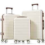 M L XL Koffer-Set 3-teilig ABS Hartschalen-Spinner | Leichtgepäck-Set mit 4×360° Doppelrollen & TSA-Schloss | Langlebige Reisekoffer in für Familie & Langzeitreise (Ivory -A)