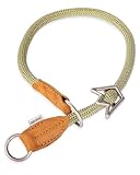 Rudelkönig Hundehalsband Emma - Elegantes Zugstopp Halsband aus Leder und Nylon - ø 12mm - Bequemes Erziehungshalsband für sehr große Hunde in Khaki