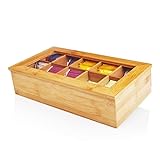 Lumaland Cuisine Teebox aus Bambus mit 10 Fächern ca. 36,7 x 20 x 9 cm | Nachhaltiges Material | Praktische Aufbewahrungsbox für Teebeutel | Dekorativ & Edel