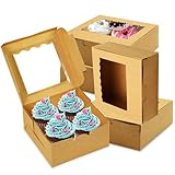 Keksboxen, 30 Stück Kuchenschachteln für Kuchenportion, braune Cupcake-Boxen, Mini-Kuchenboxen, Bäckerei-Gebäckboxen mit Fenster für Kuchen, Gebäck, Torte, Karton, Geschenkverpackung, Bäckerei, Café