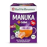 Bad Heilbrunner Bio Manuka Salbei Kräutertee, Wohltuend für Hals & Rachen, Vegan, Glutenfrei – 5 x 15 Filterbeutel