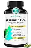 6mg Spermidine pro Kapsel aus Chlorella Algen Extrakt - frei von Weizenkeim-Extrakt - Spermidin MAX ohne Pfeffer - vegane Spermidin Kapseln hochdosiert - 540mg/Dose - plantomol®