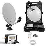 RedStar24 Mobile Camping-Sat-Anlage Komplettset im Koffer - 40cm Mini Satellitenschüssel mit Digital SATFINDER, LNB 0,1, 10m Kabel - Geeignet für HDTV, UHD, 3D, 4K - Ideal für Wohnwagen & Outdoor