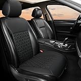 Black Panther 1 Stück Luxus PU-Leder Sitzbezug Auto Vordersitze, Kompatibel mit 95% Autos (Limousine/SUV/Pickup/Van) - Schwarz