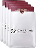 OW-Travel TÜV geprüfte RFID Schutzhülle Kreditkarten NFC Schutzhüllen Reisepasshülle Reisezubehör für Kreditkarte Personalausweis EC Bankkarten Visa Ausweis:4 ReisepassBlockerSilber