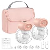 Nuliie Milchpumpe Elektrisch tragbare, Elektrische Milchpumpe freihändig mit 4 Saugmodi und 12 Stufen, inklusive 14/17/20/24/27 mm Flansch für jede Mutter (2packs, Pink)