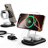 Induktive Ladestation, Ladegerät, 3 in 1 SafLadestation Kompatibel mit iPhone 16/15/14, 15W Wireless Charger faltbar einstellbar für Apple Watch10/9,Airpods 3/2/Pro,Tief Schwarz