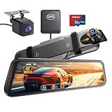 WeBeqer Rückspiegel Kamera mit 10' TBerührungsbildschirm, 4K+1080P Dash Cam Auto Vorne Hinten mit 64GB SD Karte, Nachtsicht, WDR, GPS, Loop-Aufnahme,Parküberwachung, Rückfahrassistent, G-Sensor