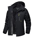 TACVASEN Damen Wasserdicht Fleecejacke Funktionsjacke Winter Wanderjacke Skijacke Outdoor Jacket mit Reißverschlusstaschen, Schwarz, M