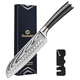 Sunnecko Santoku Messer Damastmesser 17cm, Hochwertiges Küchenmesser aus VG-10 Stahl, Fleischmesser mit Ergonomischem Griff, Schärfes Kochmesser für Lebensmittel