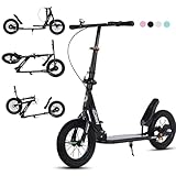 GHBXJX City Roller Erwachsene 150 kg Tragkraft 290mm Big Wheel Scooter, Klappbarer Cityroller mit Handbremse und Bremse, Tretroller Kinder, Höhenverstellbar Kickscooter,Schwarz