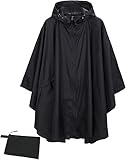 COLFEZY Regenponcho Damen/Herren Outdoor Jacket – Wasserdicht, Leicht & Packbar für Wandern, Camping Mit Kapuze und Taschen (DE/NL/SE/PL, Alphanumerisch, XS, 3XL, Regular, Regular, A-Schwarz)