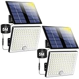 Solarlampen für Außen,Solarleuchte mit Bewegungsmelder,113 LED Solar Strahler IP65 Wasserdichte Solar-Split Wandleuchte mit 5m Kabel für Garage, Garten, Hof, Stufen, Haustüren, Rasen - 2 Stück