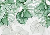 Fototapete 3D Effekt Handgemalte Tropische Pflanzen Schildkrötenrücken Blätter Hintergrund Wand 300x210cm, Wanddeko, Wandbild, Wandtapete