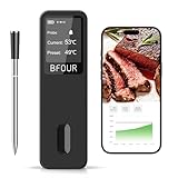 BFOUR 2025 Fleischthermometer kabellos,Smart Bluetooth Grillthermometer,Doppelalarm,App-Überwachung,IP67 wasserdicht,Backofenthermometer für BBQ, Grill, Backofen,Smoker, Rotisserie