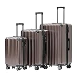 Münicase M816 TSA-Schloss Koffer Reisekoffer Trolley Kofferset Hardschale Boardcase (Coffee, 3tlg. Kofferset)