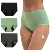 INNERSY Periodenunterwäsche Starke Blutung Microfaser Periodenslip Wochenbett Unterhosen 3er Pack (40, Schwarz/Grau/Grün)