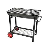 PQPQLI Grill Holzkohlegrill, Stahl Grillwagen, Tragbarer Outdoor Grill Mit Räder & Unteres Regal, Emaillierter Grillrost Großer Grillplatz Leicht Zu Reinigen