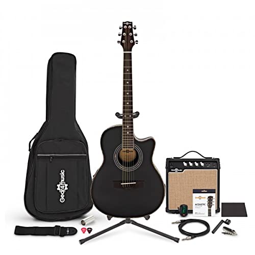 Roundback Elektro Akustik Gitarre Schwarz mit Komplettpaket