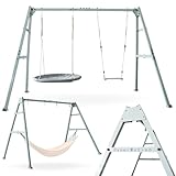 HyperMotion Doppelschaukel mit Stahlgestell und Zubehör - Storch Nestchen Hängematte Schaukel - Max 180 kg - Verstellbare Seile - Für Garten Für Kinder und Erwachsene - Ab 3 Jahre