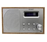 Jensen Fox Wood Mono Radio | Kompaktes, tragbares FM/DAB Küchenradio für Zuhause und Unterwegs mit Wecker Funktion | Holz Design