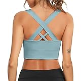 Leversic Sport BH Damen Push up, Sports Bra Ohne Bügel Sport BH Rückenfrei, mit Breiten Trägern für Besseren Halt und Unterstützung, 1pc-Hellblau, M