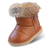 Hoylson Kinder Stiefeletten Mädchen Winter Stiefel Warmer Gefütterte Schneestiefel Baby Boots (Größe 29/Braun)