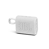 JBL GO 3 kleine Bluetooth Box in Weiß – Wasserfester, tragbarer Lautsprecher für unterwegs – Bis zu 5h Wiedergabezeit mit nur einer Akkuladung