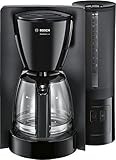 Bosch Filterkaffeemaschine ComfortLine TKA6A043, Aroma+, Aromaschutz-Glaskanne 1,25 L, für 10-15 Tassen, abnehmbarer Wassertank, Tropfstopp, schwenkbarer Filterträger, Kabelstaufach, 1200 W, schwarz