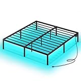 Rolanstar Bett 180x200 cm, Bettgestell mit LED, USB Ladestation, Doppelbett, Betten perfekt für Schlafzimmer Gästezimmer