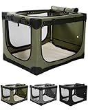 derimkcoa Hundebox faltbar für mittlere Hunde,Hundetransportbox Auto mit verstellbarem Design, reißfesten Netzfenstern & Plüsch-Betteinlage für Zuhause & Reise,76 * 54 * 54cm,Grün