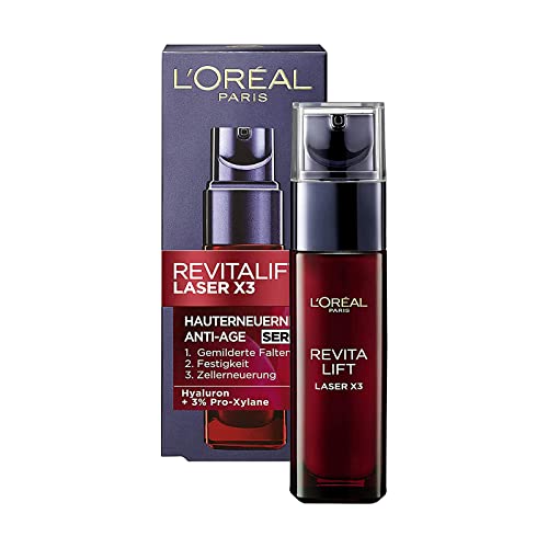 L'Oréal Paris Serum, Revitalift Laser X3, Anti-Aging Gesichtspflege mit 3-fach Wirkung, Mit Hyaluronsäure, 30 ml