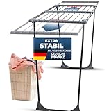 STAHLMANN ® Wäscheständer ausziehbar [20M Trockenfläche ] - Wäscheständer XXL [Made IN EU] - Wäscheständer schwarz mit Klemmen für kleine Wäschestücke - Wäscheständer platzsparend