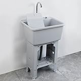 Bodenstehendes Waschbecken aus Kunststoff mit Waschbrett und Wasserhahn, Mehrzweck-Wäschewanne für Badezimmer, Küche, Garage und Garten