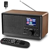 BIAOQINBO DAB Plus Radio/DAB+ mit Bluetooth 5.0 FM-Digitalradio Nostalgieradios Tragbarer Retro Radio Holz UKW Radiowecker mit Fernbedienung Küchenradio Zweifacher Alarm Farbdisplay Uhrenradios