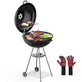 Holzkohlegrill mit Deckel-Holzkohlegrill, 57 cm,Premium Grill Grillrost & Deckel,mit Grillhandschuhe - Grill für 4-8 Personen,Für Camping & Gartenparty