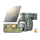 KKB 4G LTE Solar Wildkamera mit SIM Karte, Überwachungskamera Aussen Akku mit Farbnachtsicht Kein WLAN, 2K PTZ Wildtierkamera mit Bewegungsmelder, Live-Streaming, PIR-Erkennung, 2-Weg-Audio, IP65