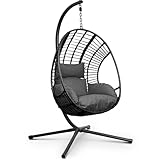 Swoods XXL Hängesessel mit Gestell - Hängesessel Für Indoor und Outdoor - Inkl. Kissen - Egg Chair - bis 150kg (Dunkelgrau)