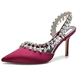 TFDRSEXVD Schuhe für besondere Anlässe für Damen, Slingback-Pumps für Brauthochzeiten mit Strasssteinen,Burgundy,38