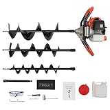 52CC Benzin Erdbohrer Zaunpfosten, 2-Takt Erdlochbohrer Erdbohrgerät Gartenbohrer Bodenbohrer, Handheld, Erdlochbohrer Pfahlbohrer mit 3 Bohrer Durchmesser (100, 150, 200 mm)