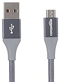 Amazon Basics USB-2.0 USB-A auf Micro USB Kabel mit doppelt geflochtenem Nylon, 3 m, Dunkelgrau, Tablet