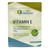 uHealth Vitamin E 400 I.E. - 180 Softgel Kapseln je 360 mg Alpha-D-Tocopherol - Natürliche E-Vitamine als Nahrungsergänzungsmittel - Starkes Antioxidans - Made in Germany
