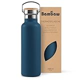 Bambaw Thermosflasche 1l, Trinkflasche Blau, Edelstahl Trinkflasche, Flasche 1l, Trinkflasche 1l Auslaufsicher, Thermosflasche 1000ml – Azurblau